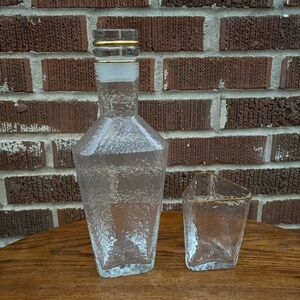 Joshua Steinberg MCM Triangle Textured Glass Decanter w/Gold Trim and One glass